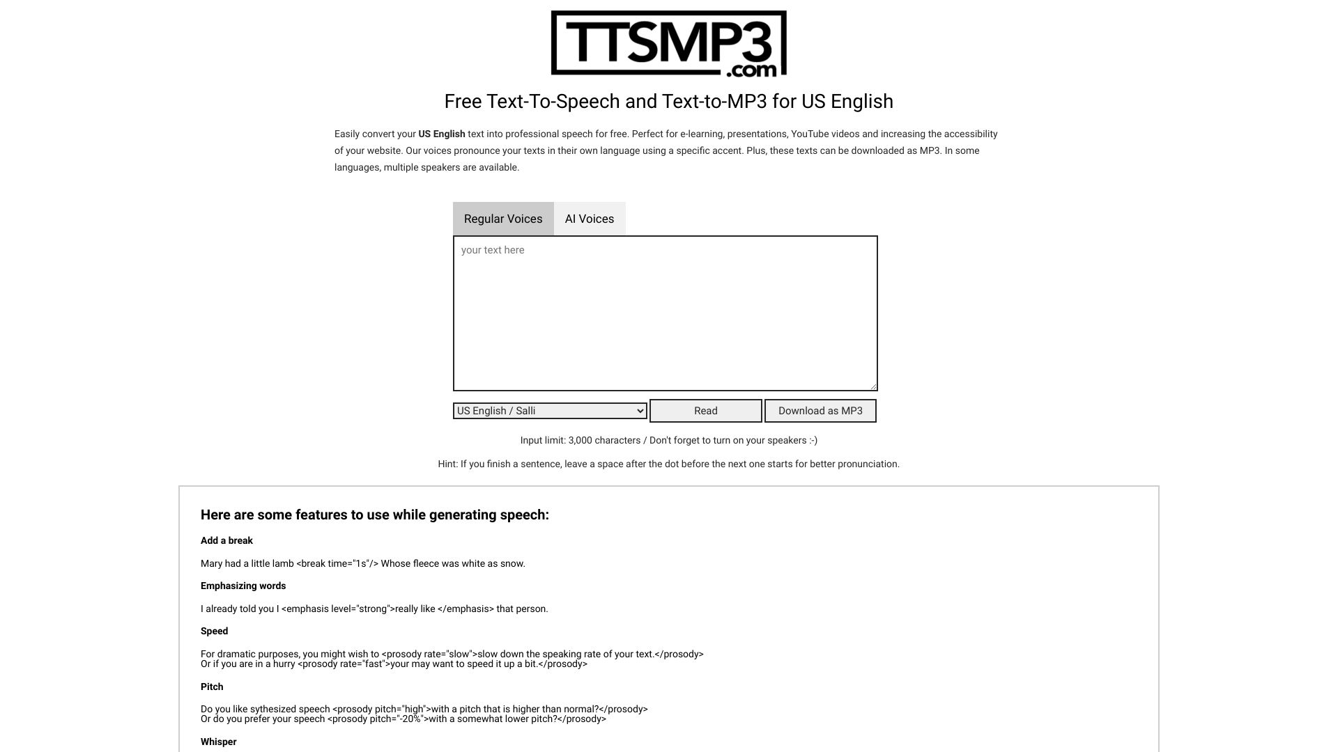 ttsMP3.com - AI Tool