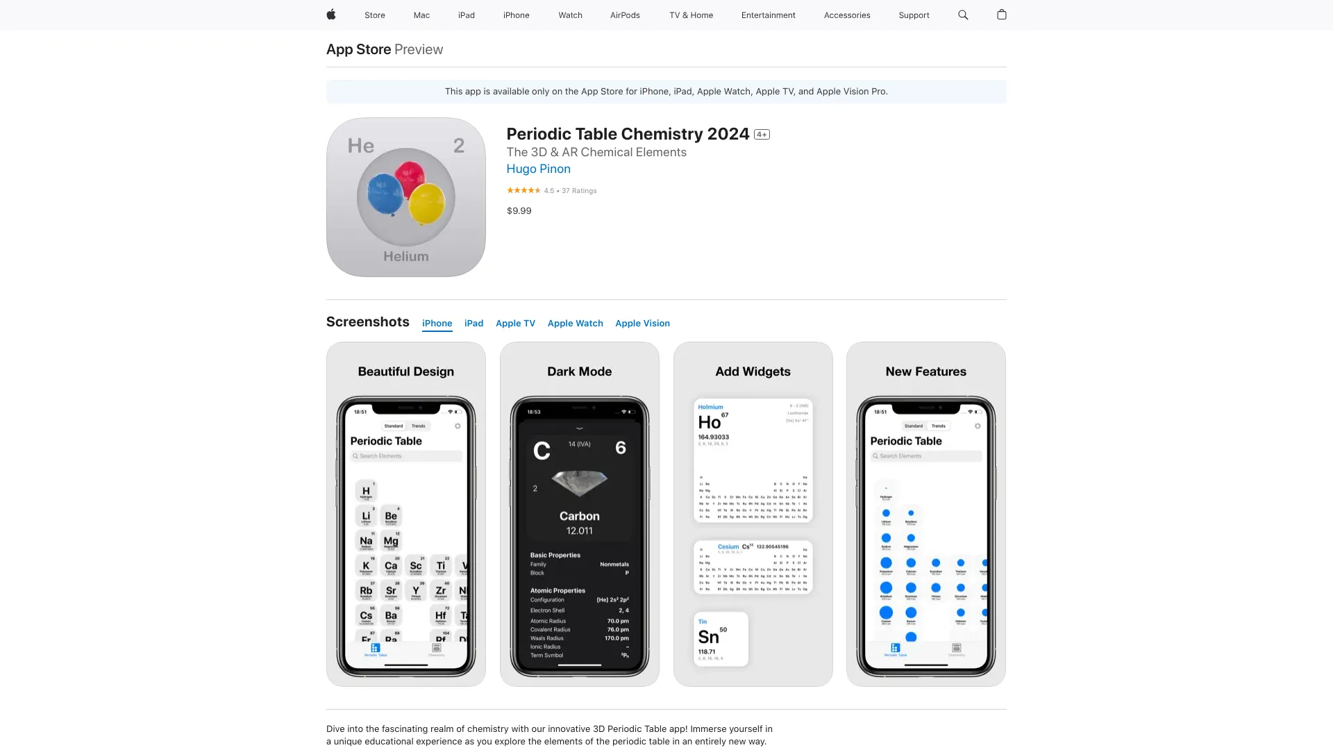 3D Periodic Table for Apple Vision Pro - AI Tool