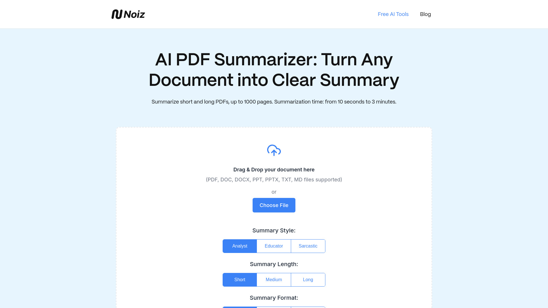 AI PDF Summarizer | Noiz - AI Tool